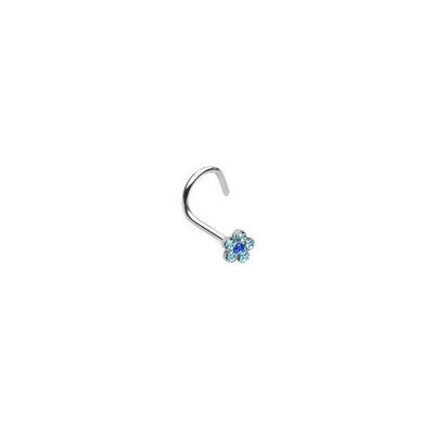 Nose Screw with Blue Gem Paved Flower 18 Gauge 6mm