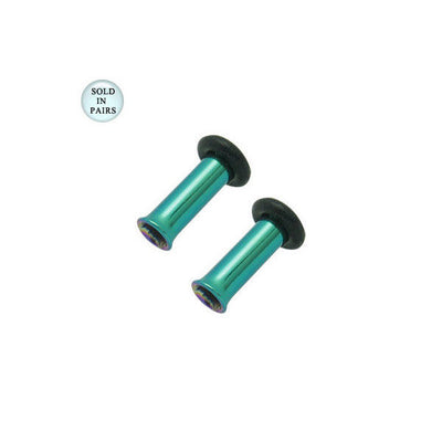 Green Anodized Titanium Tunnel Eyelet Plugs - 8 Gauge