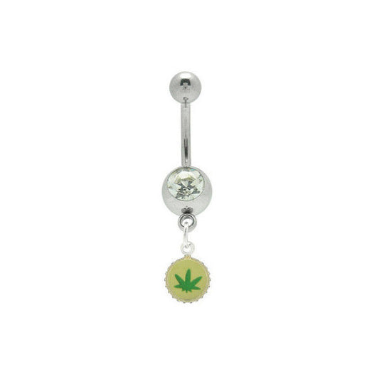 Marijuana Leaf Dangle Belly Ring Navel Jewelry Barbell Surgical Steel 14G
