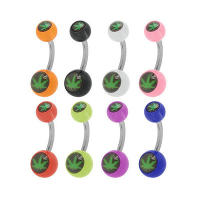 Belly Button Ring Pot Leaf Acrylic Beads 14 Gauge