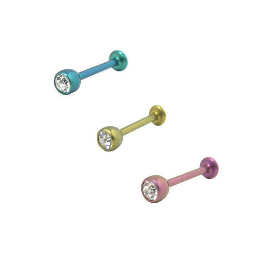 Solid Anodized Titanium Labret Monroe with CZ Jewel - 3 Colors Available