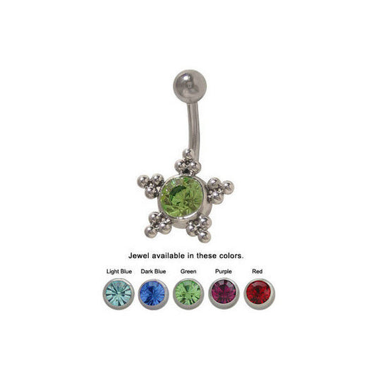 Star Belly Button Ring with Jewel 14G Navel Jewelry Surgical Steel