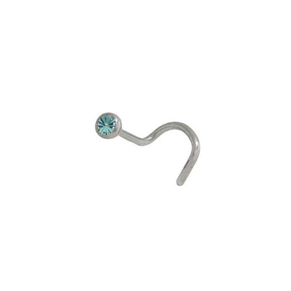 Nose Stud 316L Surgical Steel Light Blue CZ Gem 18G 6mm Screw