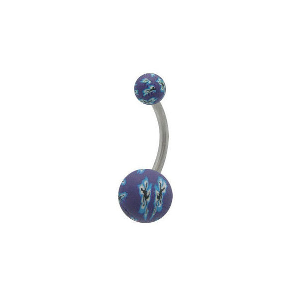 Belly Button Ring Purple Fimo Beads Abstract Design