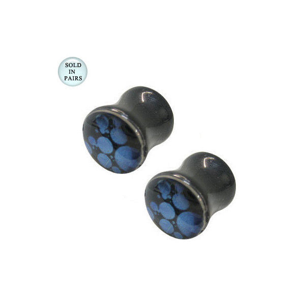 Holographic Double Flared Ear Plug with Blue Dots Design - 000 Gauge