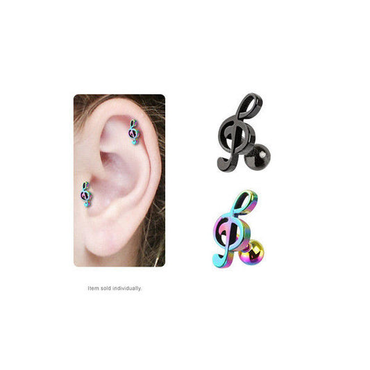 IP Treble Clef Music Note Cartilage / Tragus Stud Earring