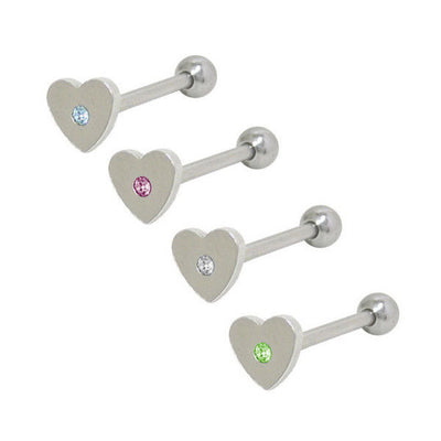 Flat Head Jeweled Heart Design Tongue Ring