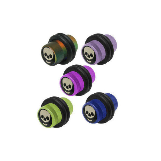 Pair of Acrylic Skull Logo 0G Ear Plugs - 5 Colors Available