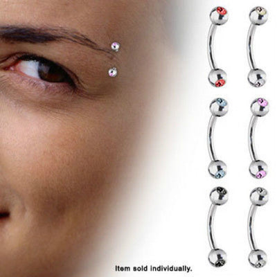 Jeweled High Polish Titanium Curved Eyebrow Ring (16 Gauge)