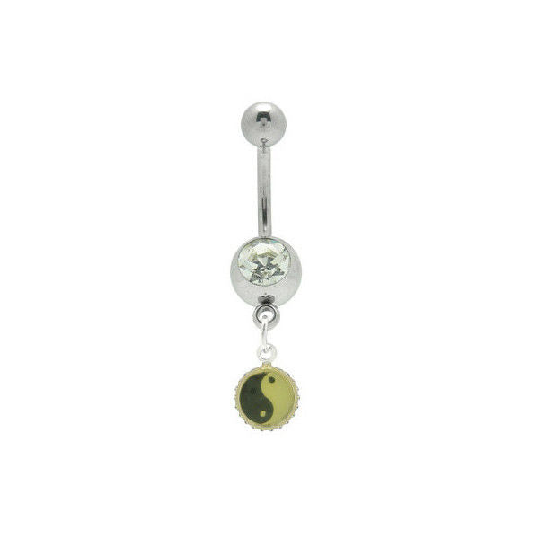 Yin Yang Jeweled Navel Ring Belly Button Ring 14G Surgical Steel