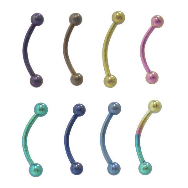 16 Gauge Curved Barbell Ion Plated Titanium Eyebrow Cartilage Ring - Available in multiple colors