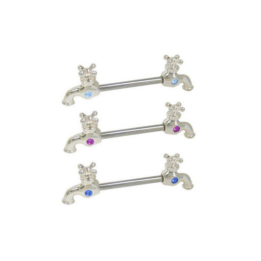 Faucet Nipple Rings Surgical Steel with CZ Jewels - 6 Colors Available