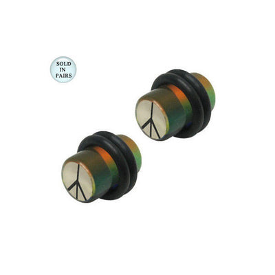 Pair of 2 Gauge Peace Sign Acrylic Ear Plug
