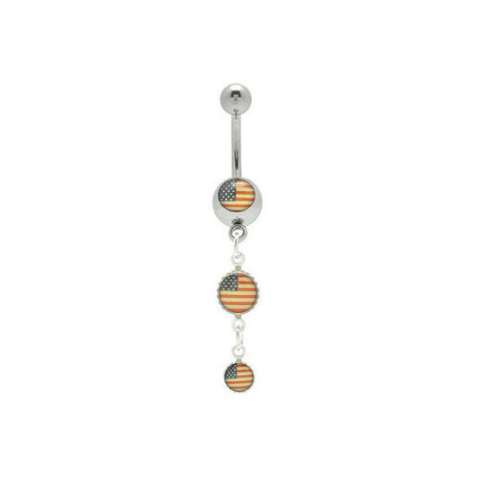 USA Flag Logo Dangling Belly Button Ring