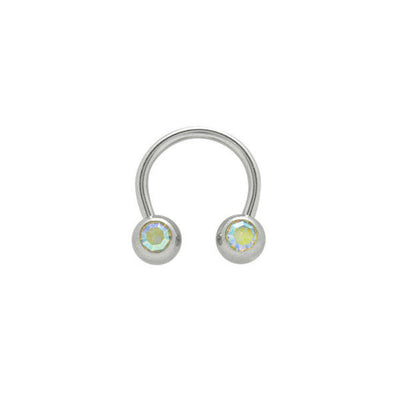 Silver 14G Circular Barbell Horseshoe Ring with Clear CZ Gem 6mm Ball Ends