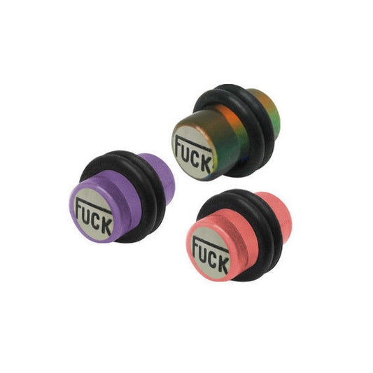 Pair of Colorful F U C K Logo Acrylic Ear Plugs - 0 Gauge - 3 Colors Available