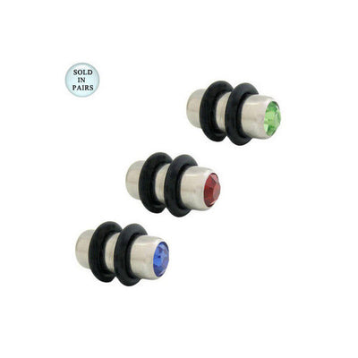 Double Jeweled Surgical Steel Ear Plugs 4 Gauge - 3 Colors Available