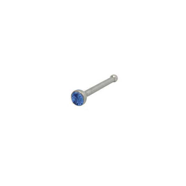 Nose Bone 316L Surgical Steel with Blue Jewel 18G  6mm