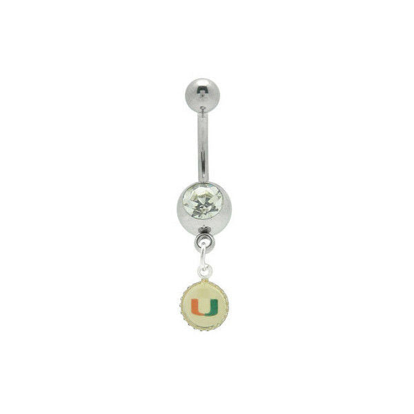 University of Miami Logo Belly Button Ring Dangle Navel Barbell 14G Jewelry