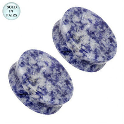 Pair of Semi-Precious Stone Blue Spot Ear Plugs - 1/2" Gauge to 1" Inch