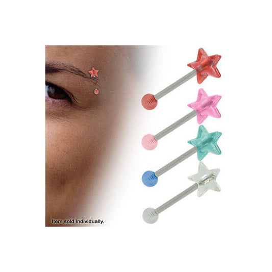 Straight Barbell 16G Eyebrow Ring with Acrylic Star