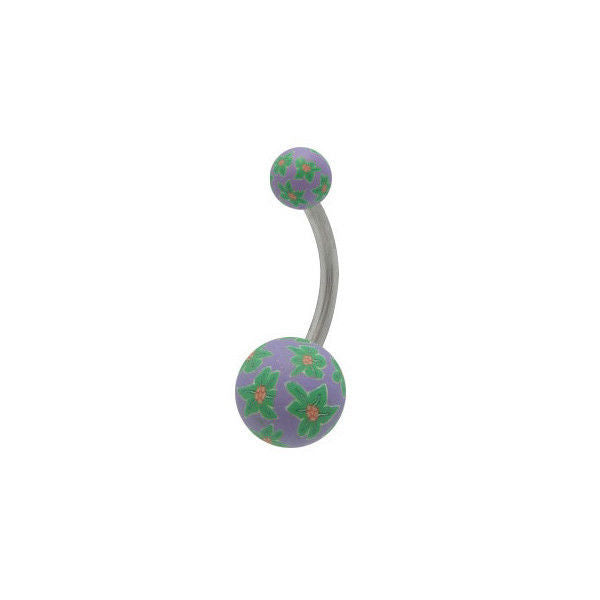 Fimo Beads Green Flower Design Belly Ring