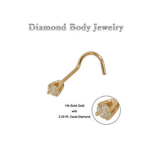 14k Solid Gold Nose Ring Screw with Diamond End Stud 20G
