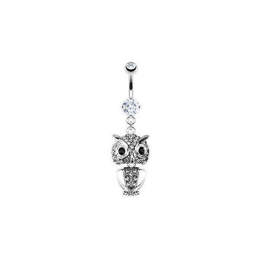 316L Surgical Steel Jeweled Owl Belly Button Ring