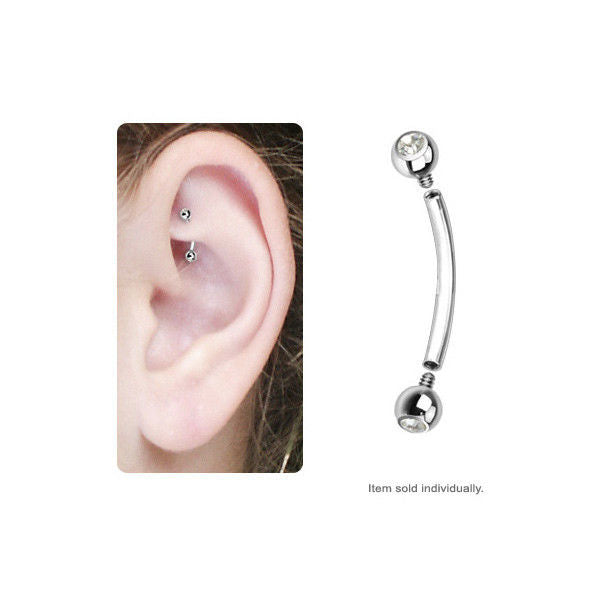 Internally Threaded Curved Barbell Rook Earring with Cz Gems