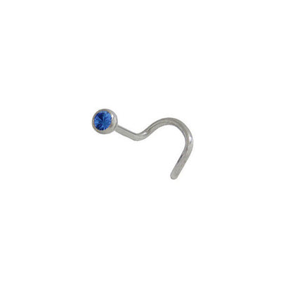 Nose Stud 316L Surgical Steel Blue CZ Gem 18G 6mm Screw