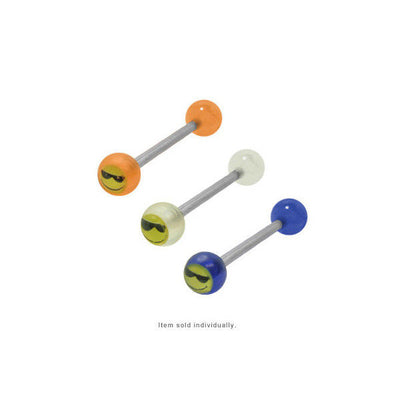 Sunglasses Smiley Tongue Barbell Ring Body Jewelry Piercing Bar 14G