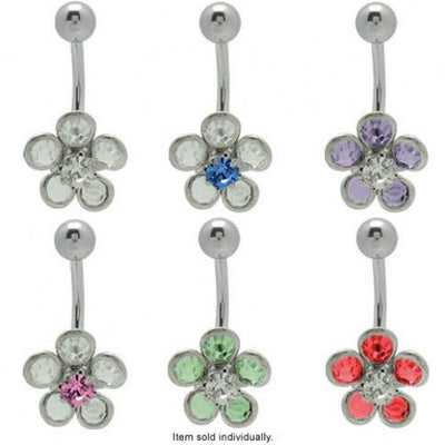 Flower Design Belly Button Ring with Colorful CZ Gems
