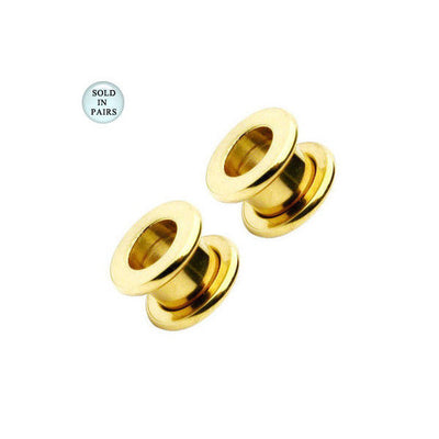 Gold Ion Plated Ear Plug Eyelet Screw Fit Tunnel - 10 Gauge to 3/4 Inch