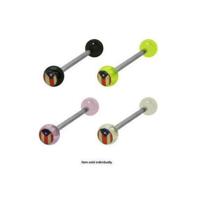 Barbell Tongue Ring Acrylic Puerto Rican Flag