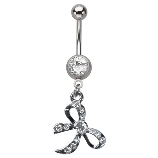 Dangle Cz Jeweled Bow Belly Button Ring