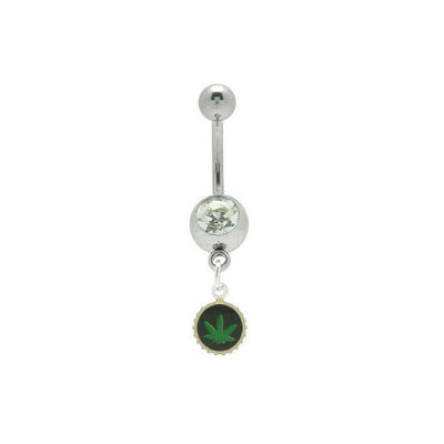 Pot Leaf Jeweled Belly Ring Navel Body Jewelry 14G