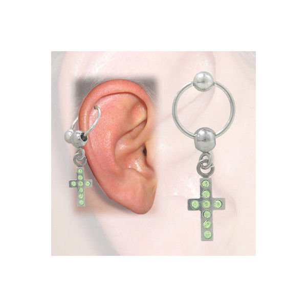Cartilage - Tragus Cross Design with Jewels (16G-3/8 In-10mm)