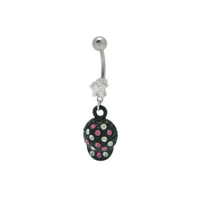 Black Baseball Cap Belly Ring with Cz Gems 14G