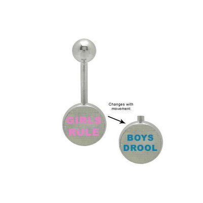 Girls Rule Boys Drool Hologram Logo Belly Ring