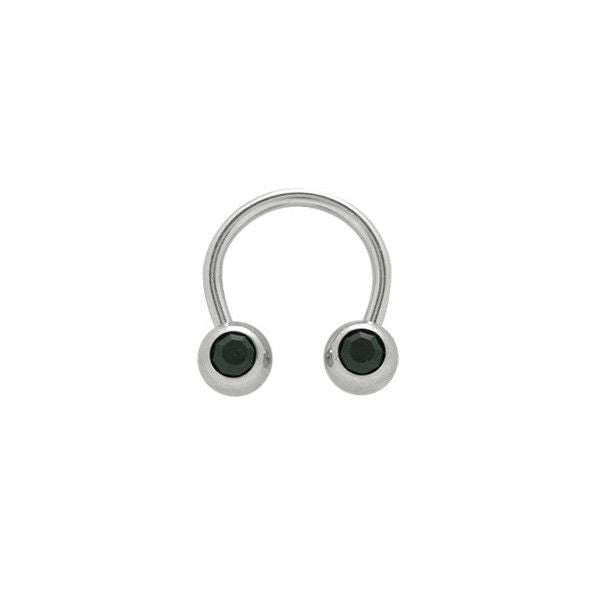 Circular Barbell 14G Horseshoe Ring with Black CZ Gem 6mm Ball Ends