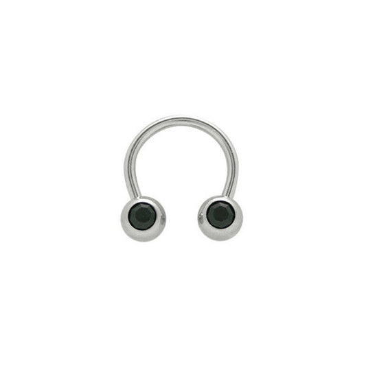 Circular Barbell 14G Horseshoe Ring with Black CZ Gem 6mm Ball Ends