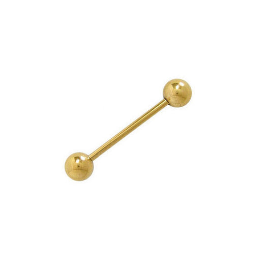 Barbell Tongue Ring Surgical Steel with 14K Gold Plate