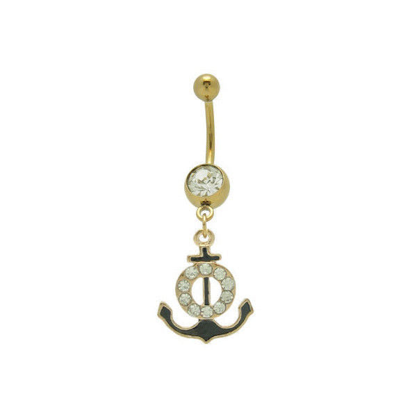 Belly Button Ring Gold Plated Boat Anchor with Cz Gem