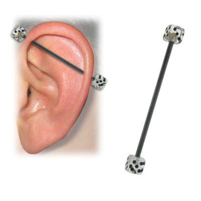Titanium Industrial Barbell 14G with Translucent Acrylic Dice