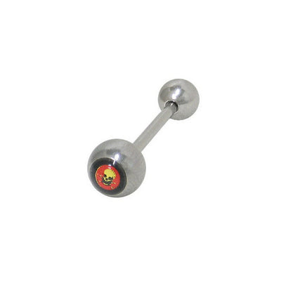 Tongue Nipple Straight Barbell Skull Logo