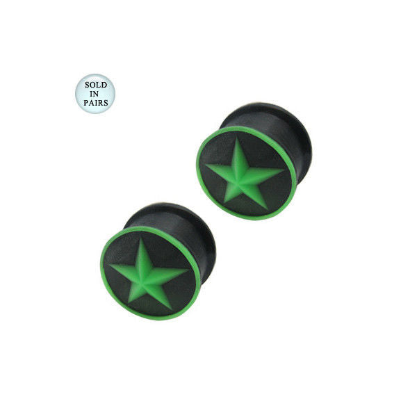 Black Silicone Star Design Ear Plugs - 3/4" Inch