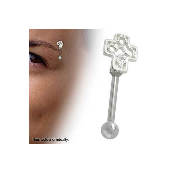 Straight Barbell 16G Eyebrow Ring with Cross Cut Out Design