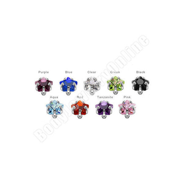 9pc Internally Threaded Prong Set Star Gem Dermal Tops - SAS33-9pc