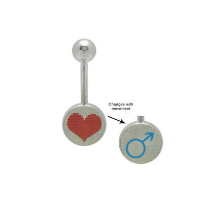 Heart Male & Female Symbol Hologram Logo Belly Ring