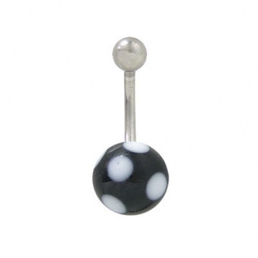 Belly Ring W/ Black and White Painted Glass Ball 14G